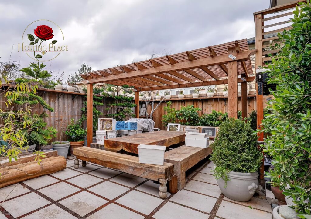 Spacious backyard at Hosting Peace vacation rental home San Rafael California